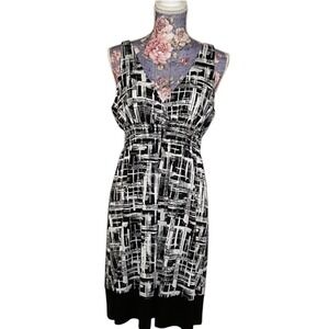 Hypnotized Womens Black White Abstract Brushstroke Smocked Empire Dress Large